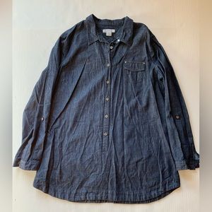 Liz Claiborne XL 100% Cotton Denim Roll Tab Sleeve Shirt
